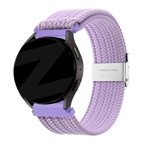 Woven Nylon Strap, light purple, on a watch, 3/4 front view