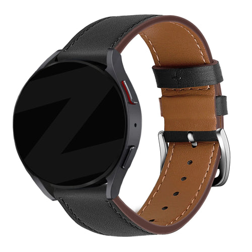 Leather Strap 'Deluxe', black, on a watch, 3/4 front view