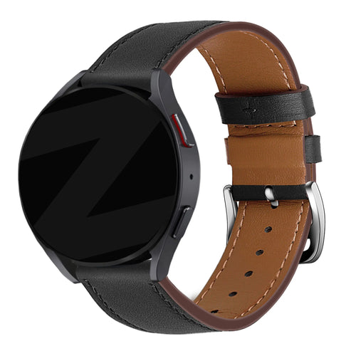 Leather Strap 'Deluxe', black, on a watch, 3/4 front view