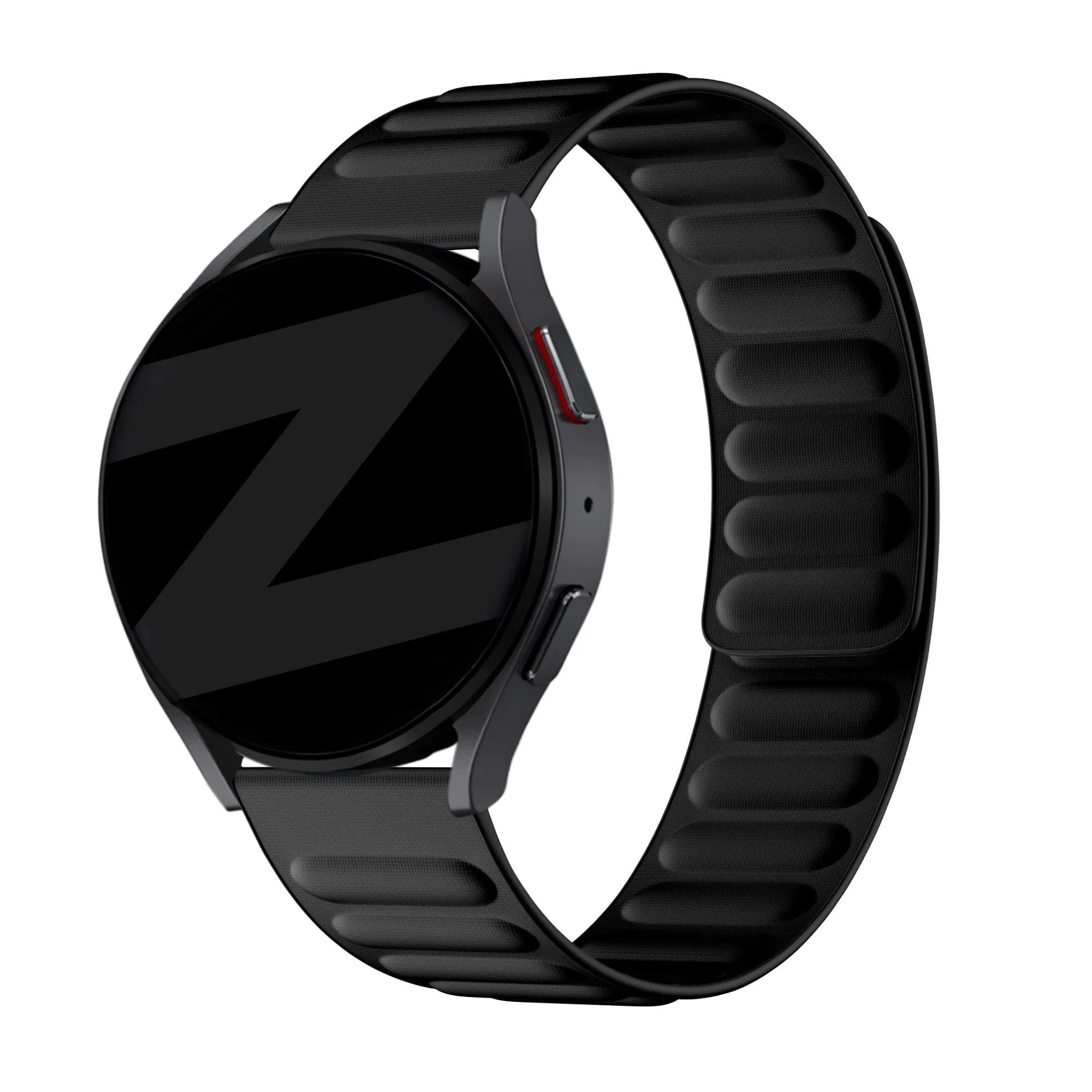 Nylon Magnetic Woven Strap, black, on a watch, 3/4 front view