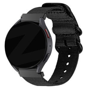 Buckled Nylon Strap, black, on a watch, 3/4 front view