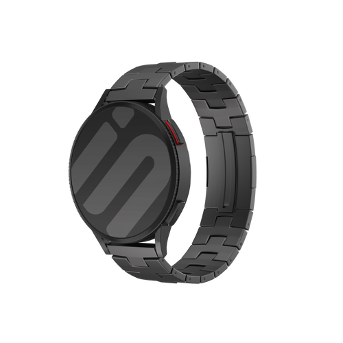 Titanium Grain Strap (Flat Clasp), graphite, on a watch, 3/4 front view
