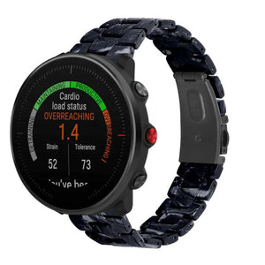 Metal Resin Strap, black/white, on a watch, 3/4 front view