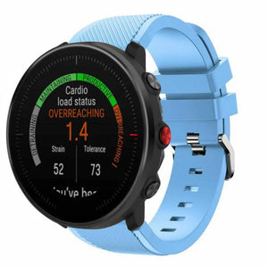 Twill Silicone Strap, sand blue, on a watch, 3/4 front view