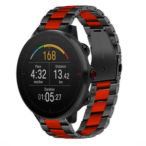Steel Strap, black/red, on a watch, 3/4 front view