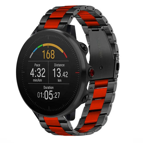 Steel Strap, black/red, on a watch, 3/4 front view