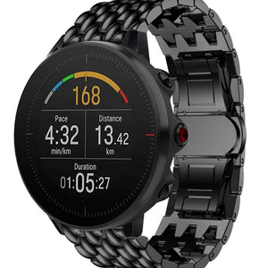 Steel Dragon Strap, black, on a watch, 3/4 front view