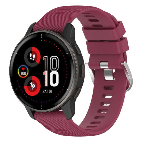 Silicone Strap, wine red, on a watch, 3/4 front view