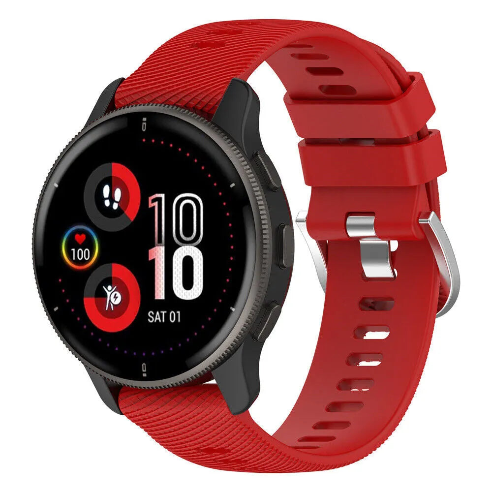 Silicone Strap, red, on a watch, 3/4 front view