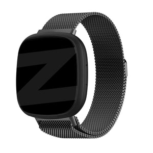 Milanese Loop Strap, black, on a watch, 3/4 front view