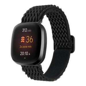Braided Nylon Strap, black, on a watch, 3/4 front view