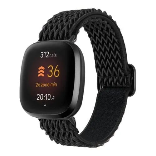 Braided Nylon Strap, black, on a watch, 3/4 front view