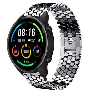 Steel Strap Hexagons, black, on a watch, 3/4 front view