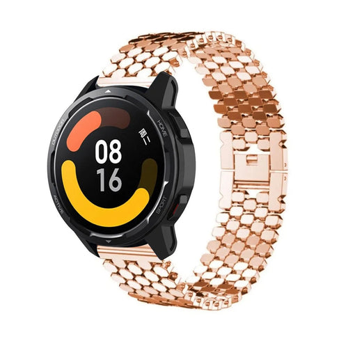 Steel Strap Hexagons, rose gold, on a watch, 3/4 front view