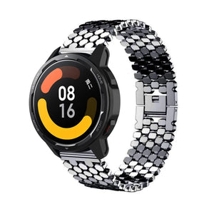 Steel Strap Hexagons, black, on a watch, 3/4 front view