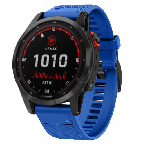 Silicone Strap, blue, on a watch, 3/4 front view