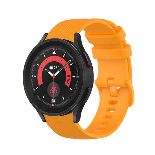 Premium Silicone Strap, orange, on a watch, 3/4 front view