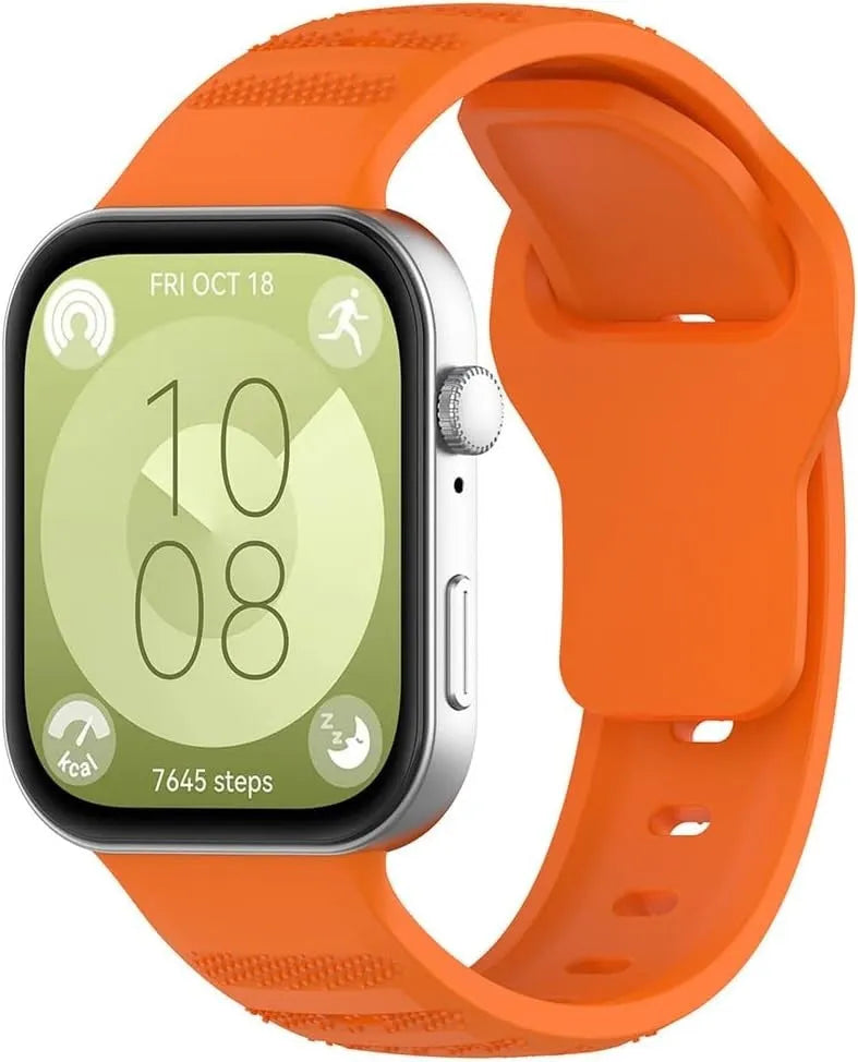 Outdoor Silicone Strap, orange, on a watch, 3/4 front view