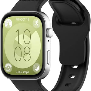 Outdoor Silicone Strap, black, on a watch, 3/4 front view