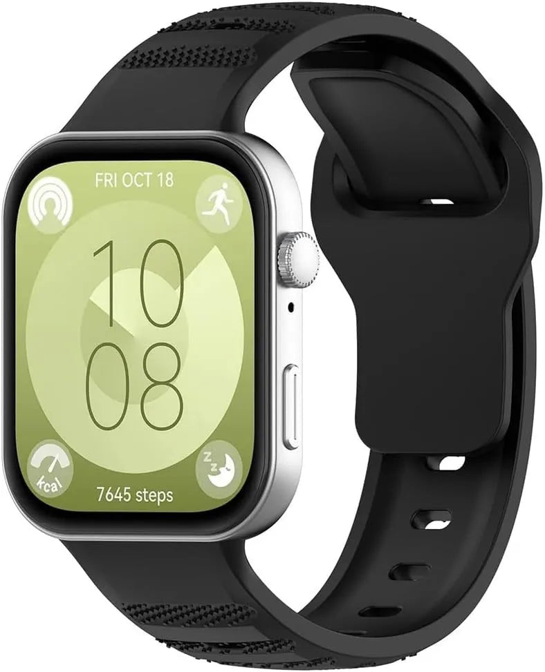 Outdoor Silicone Strap, black, on a watch, 3/4 front view