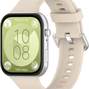 Silicone Strap, beige, on a watch, 3/4 front view