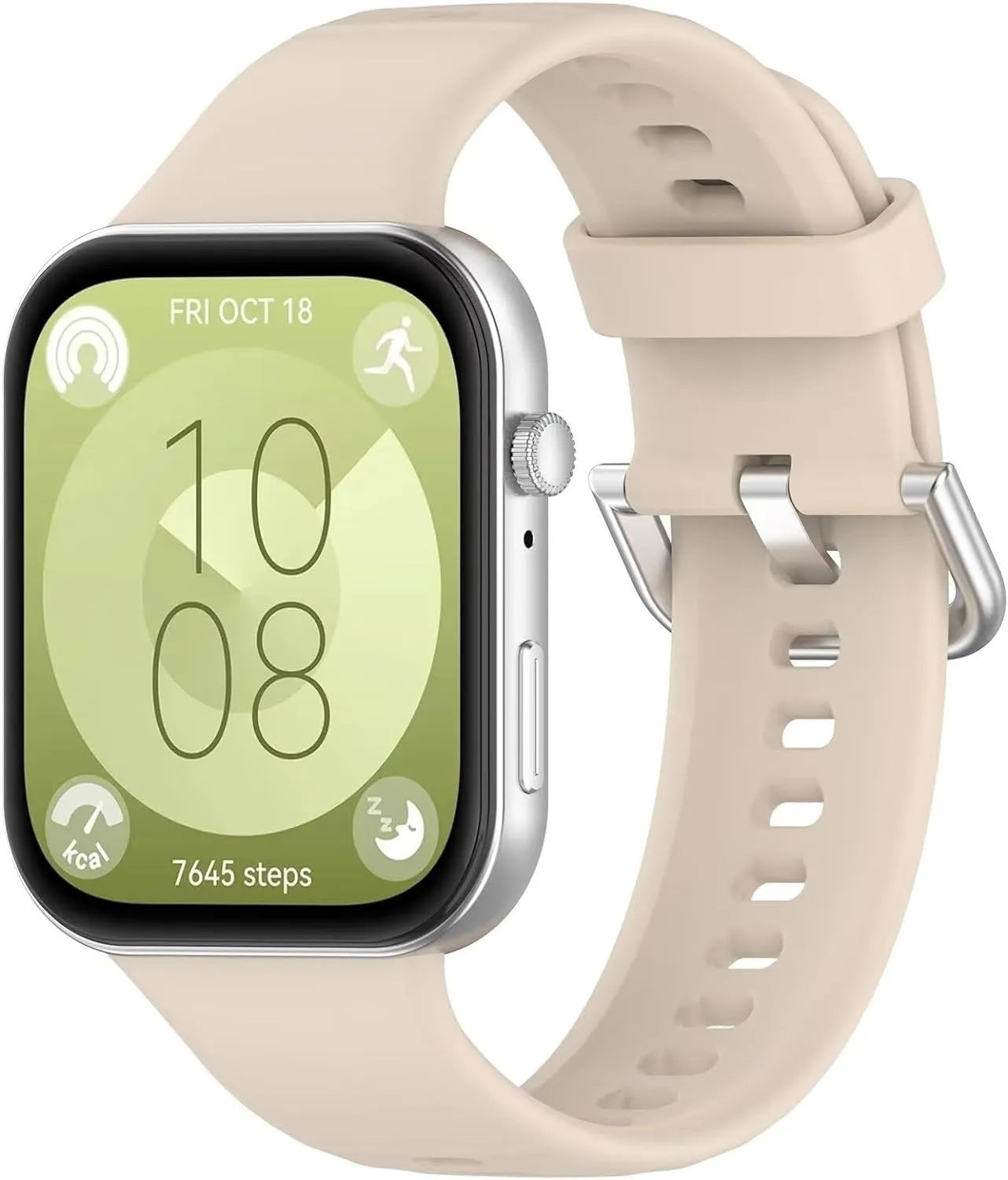 Silicone Strap, beige, on a watch, 3/4 front view