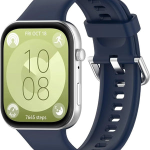 Silicone Strap, dark blue, on a watch, 3/4 front view