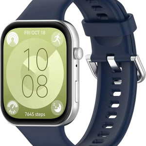 Silicone Strap, dark blue, on a watch, 3/4 front view
