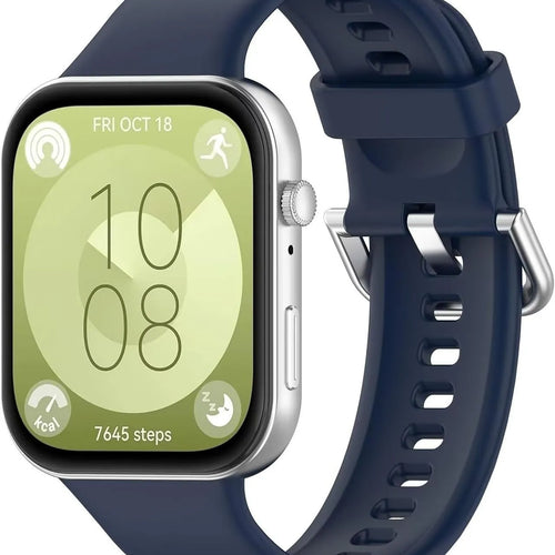 Silicone Strap, dark blue, on a watch, 3/4 front view