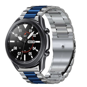 Steel Strap, silver/blue, on a watch, 3/4 front view