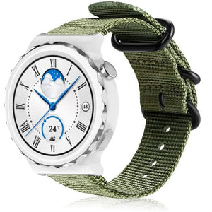 Nylon Buckle Strap, green, on a watch, 3/4 front view