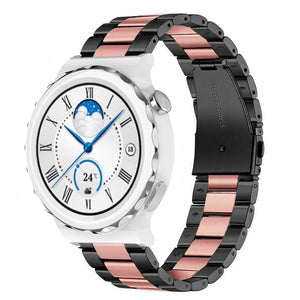 Steel Strap, black/pink, on a watch, 3/4 front view