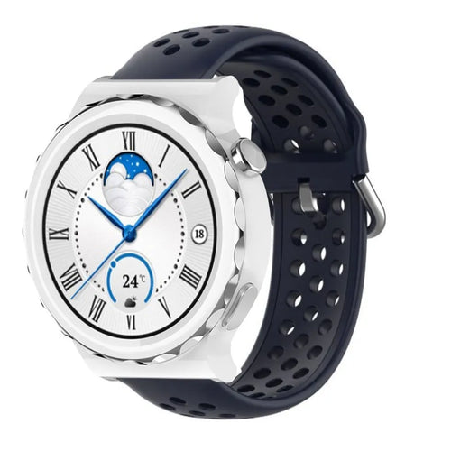 Breathable Silicone Strap, dark blue, on a watch, 3/4 front view