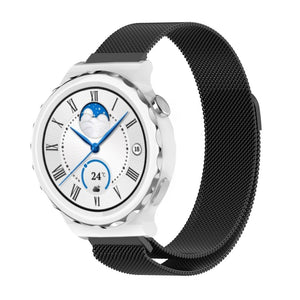 Milanese Strap, black, on a watch, 3/4 front view