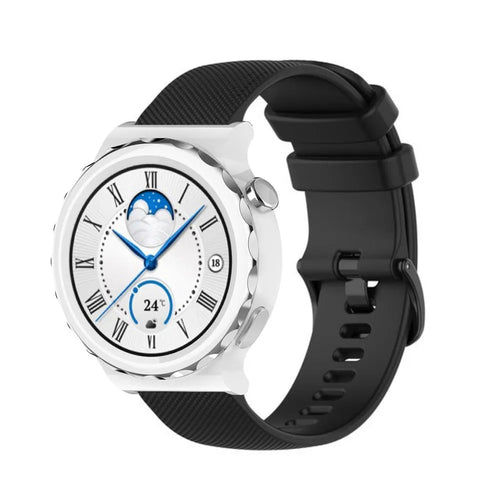 Premium Silicone Strap, black, on a watch, 3/4 front view