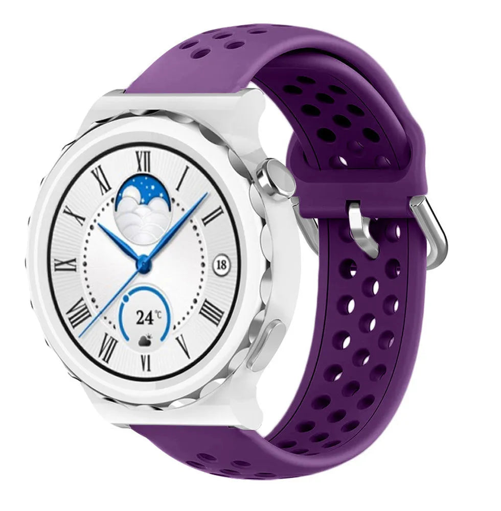 Breathable Silicone Strap, purple, on a watch, 3/4 front view