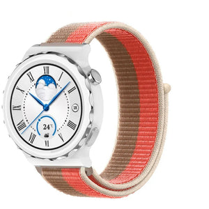 Nylon Strap, pink pomelo, on a watch, 3/4 front view