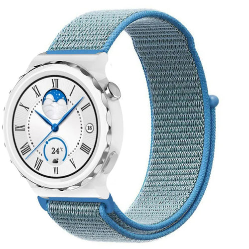 Nylon Strap, blue, on a watch, 3/4 front view