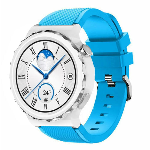 Twill Silicone Strap, light blue, on a watch, 3/4 front view