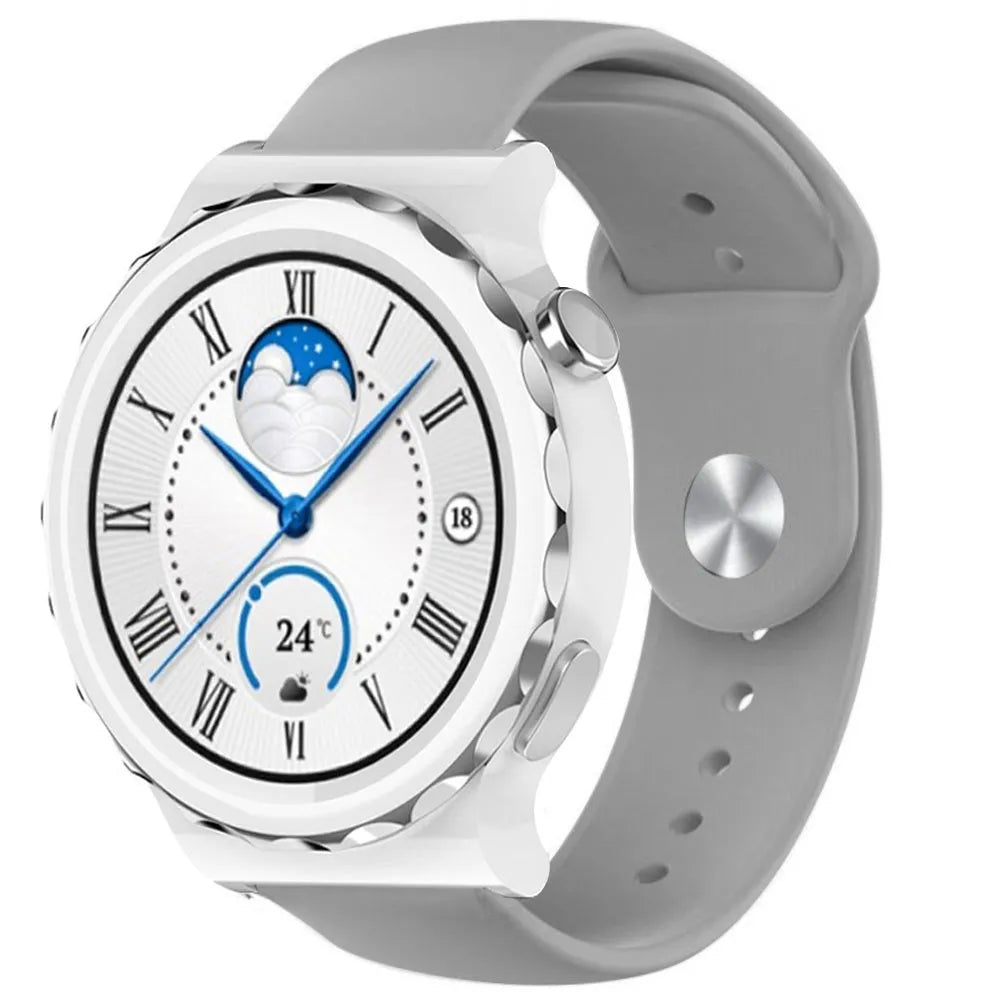 Silicone Sport Strap, grey, on a watch, 3/4 front view