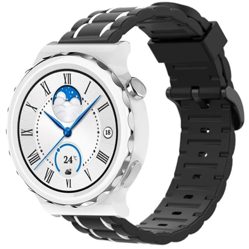Silicone Strap 'Tough', black/white, on a watch, 3/4 front view