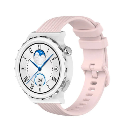 Premium Silicone Strap, pink, on a watch, 3/4 front view