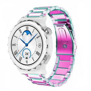 Steel Strap, pearlescent, on a watch, 3/4 front view