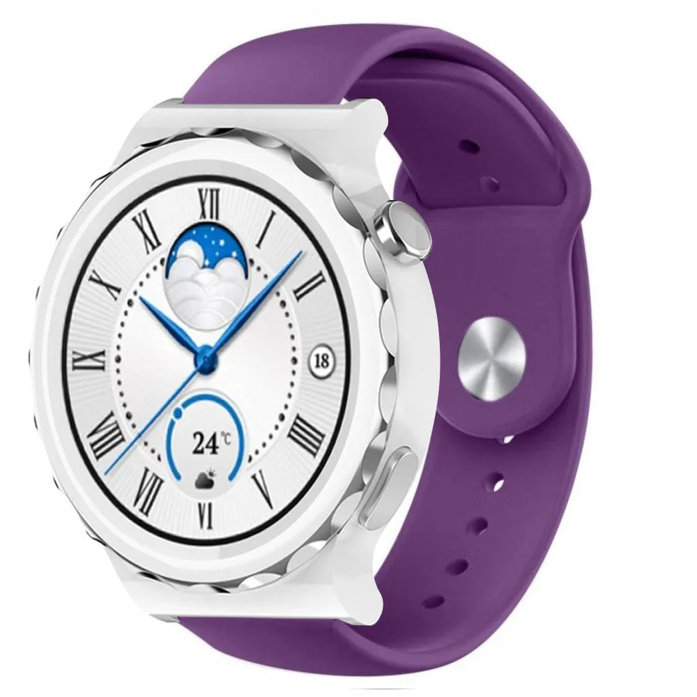 Silicone Sport Strap, purple, on a watch, 3/4 front view