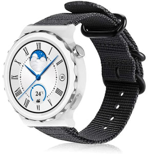 Nylon Buckle Strap, black, on a watch, 3/4 front view