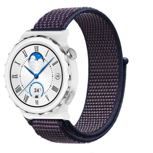 Nylon Strap, indigo blue, on a watch, 3/4 front view