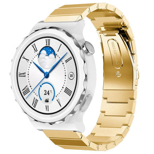 Premium Metal Strap, gold, on a watch, 3/4 front view