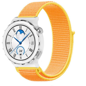 Nylon Strap, light yellow, on a watch, 3/4 front view