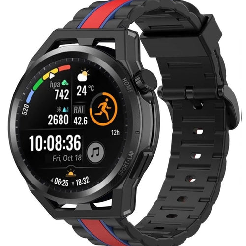 Silicone Special Edition Strap, black/red, on a watch, 3/4 front view
