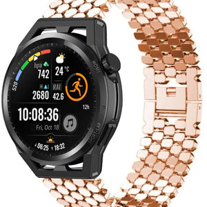 Steel Strap Hexagons, rose gold, on a watch, 3/4 front view